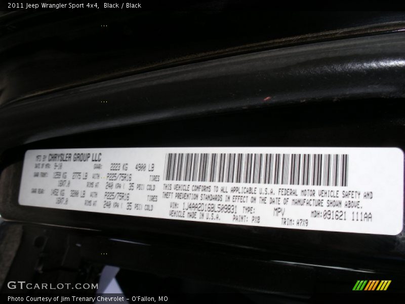 Black / Black 2011 Jeep Wrangler Sport 4x4