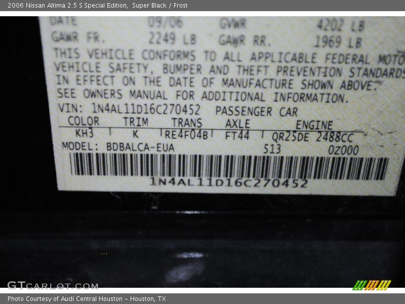 Super Black / Frost 2006 Nissan Altima 2.5 S Special Edition
