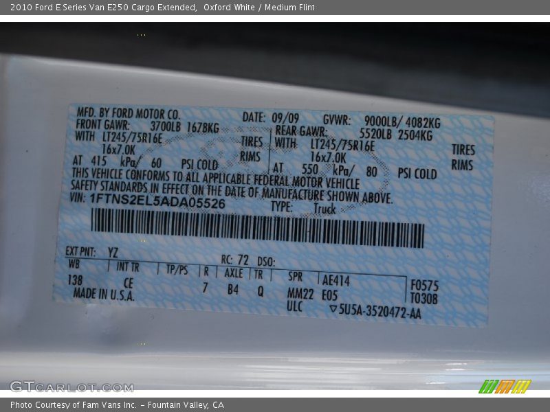 Oxford White / Medium Flint 2010 Ford E Series Van E250 Cargo Extended