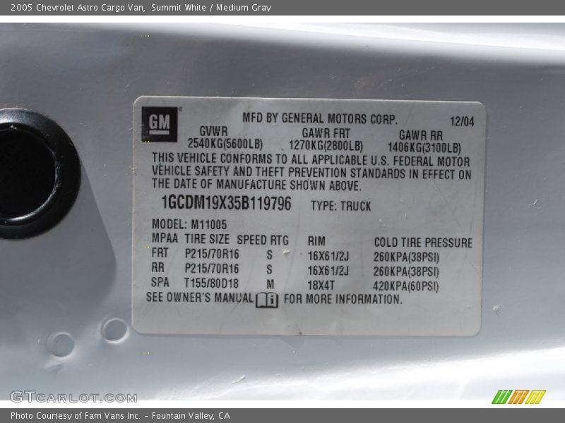 Summit White / Medium Gray 2005 Chevrolet Astro Cargo Van