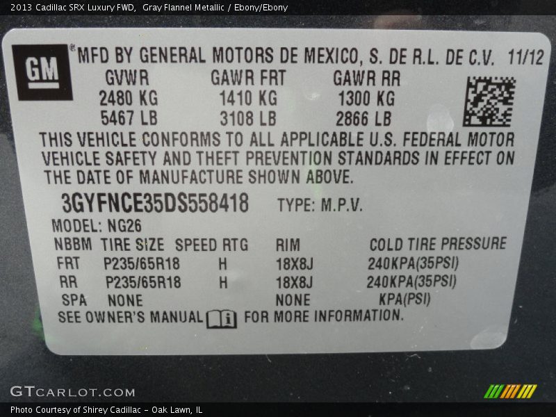 Gray Flannel Metallic / Ebony/Ebony 2013 Cadillac SRX Luxury FWD