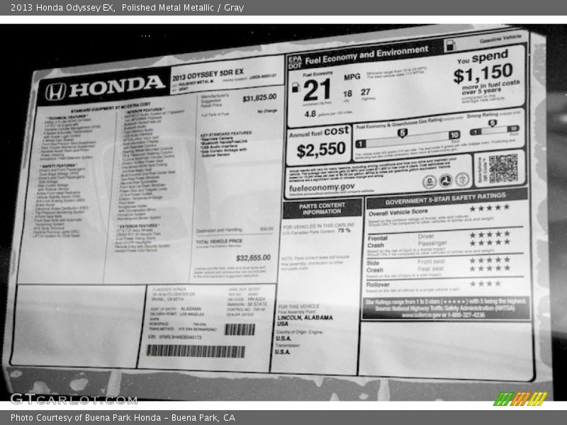 Polished Metal Metallic / Gray 2013 Honda Odyssey EX