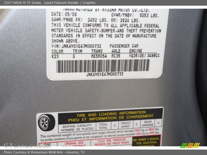 Liquid Platinum Metallic / Graphite 2007 Infiniti M 35 Sedan