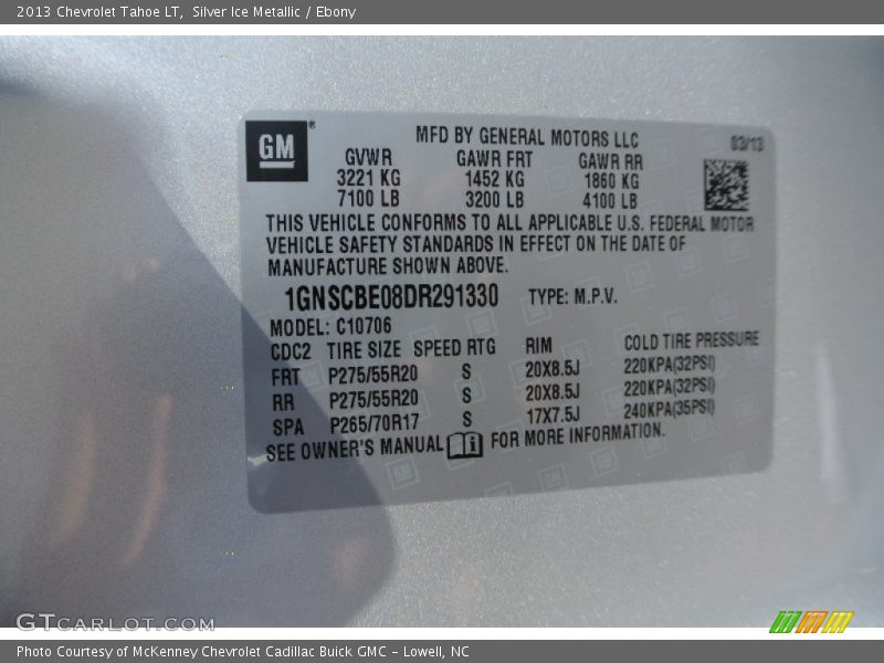 Silver Ice Metallic / Ebony 2013 Chevrolet Tahoe LT