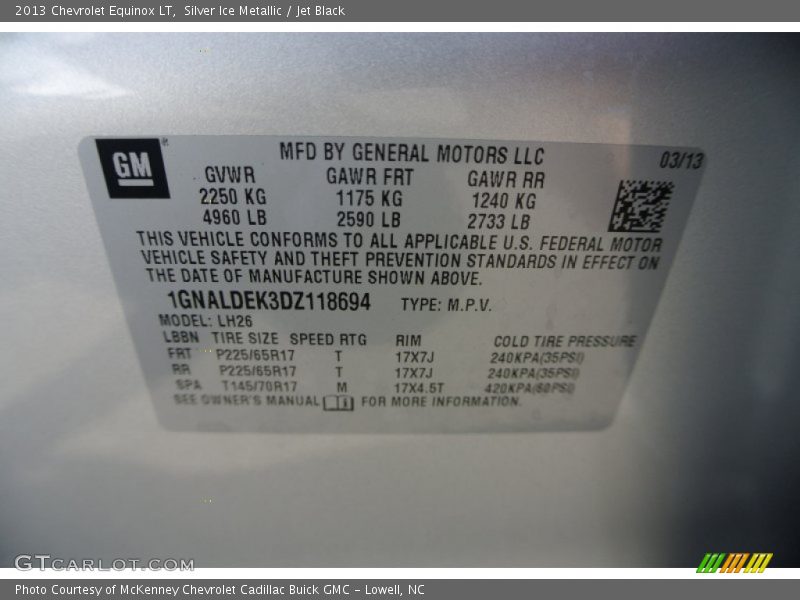 Silver Ice Metallic / Jet Black 2013 Chevrolet Equinox LT