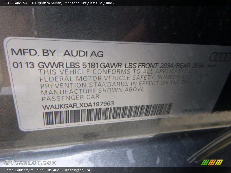 Monsoon Gray Metallic / Black 2013 Audi S4 3.0T quattro Sedan