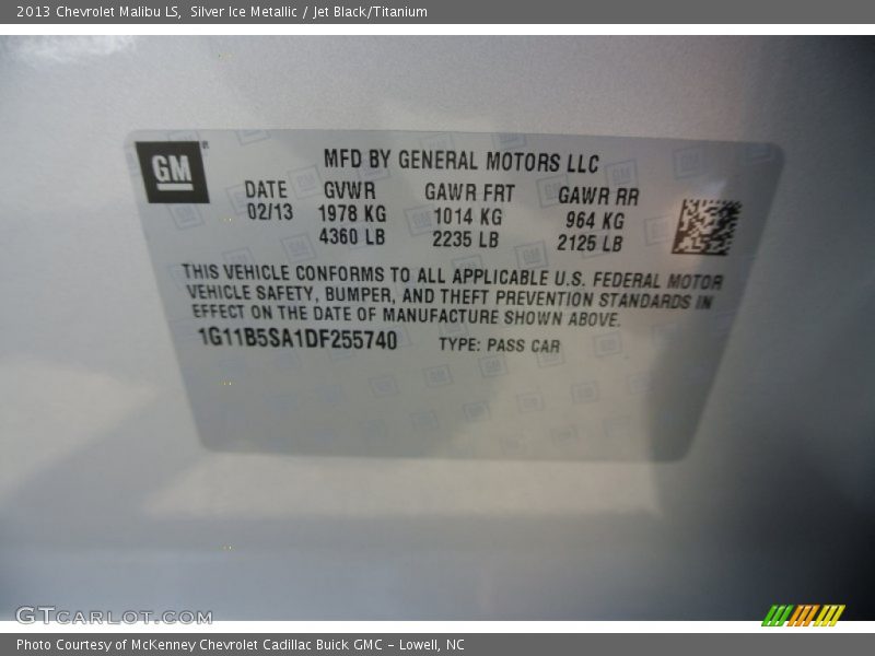 Silver Ice Metallic / Jet Black/Titanium 2013 Chevrolet Malibu LS
