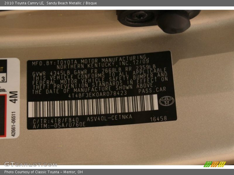 Sandy Beach Metallic / Bisque 2010 Toyota Camry LE