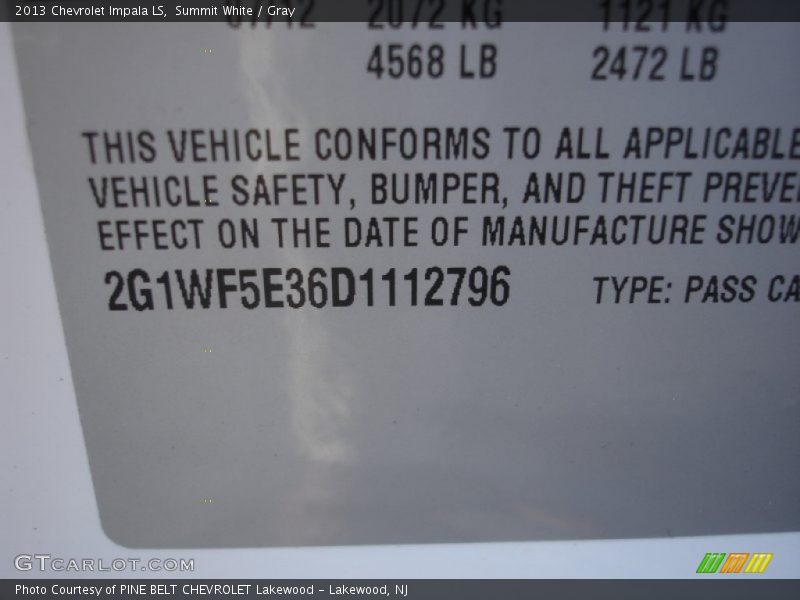 Summit White / Gray 2013 Chevrolet Impala LS