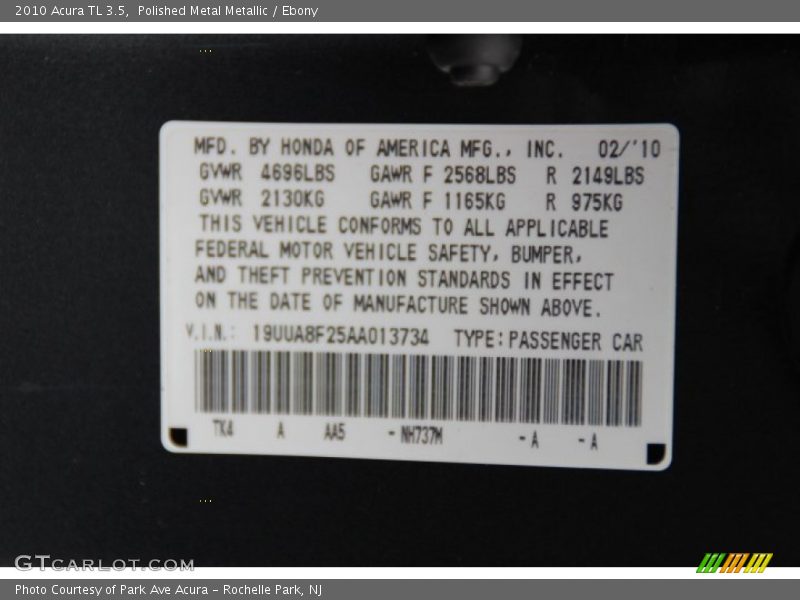 Polished Metal Metallic / Ebony 2010 Acura TL 3.5