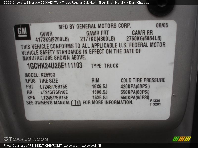 Silver Birch Metallic / Dark Charcoal 2006 Chevrolet Silverado 2500HD Work Truck Regular Cab 4x4