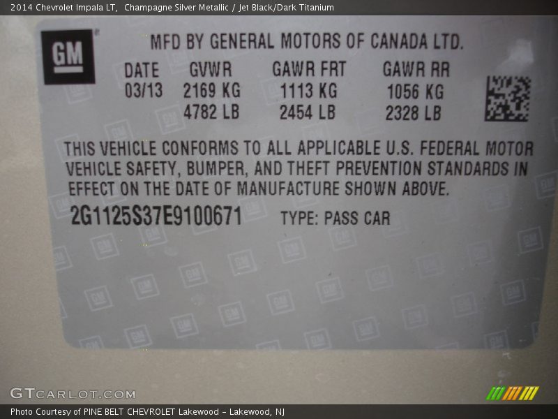 Info Tag of 2014 Impala LT