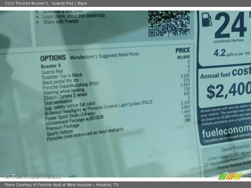  2013 Boxster S Window Sticker