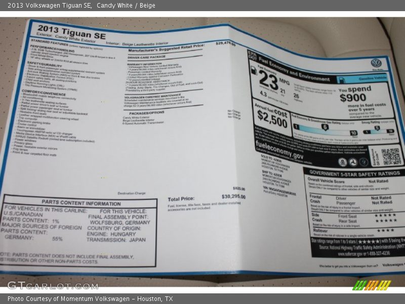 Candy White / Beige 2013 Volkswagen Tiguan SE