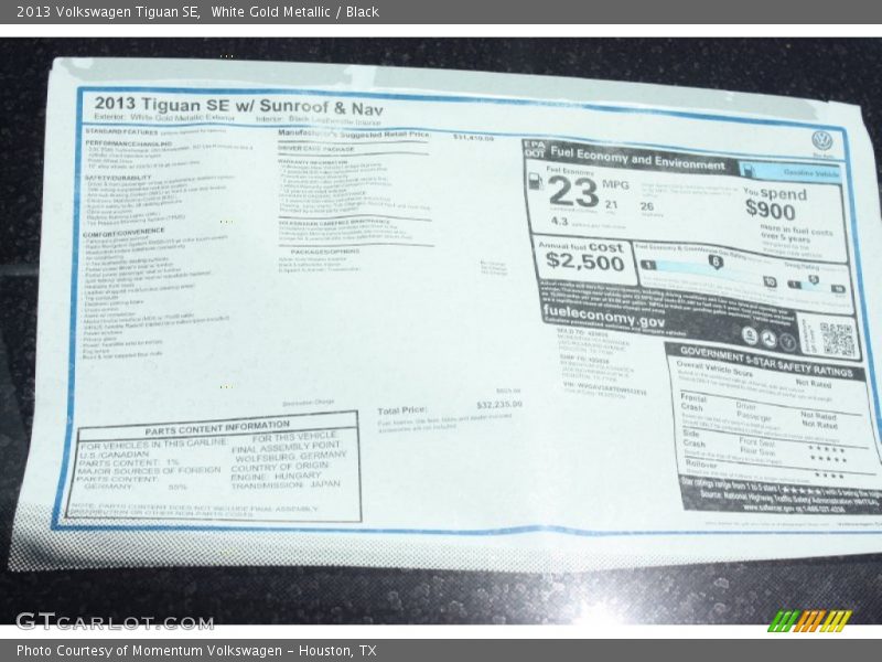 White Gold Metallic / Black 2013 Volkswagen Tiguan SE