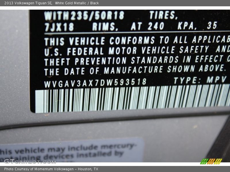 White Gold Metallic / Black 2013 Volkswagen Tiguan SE