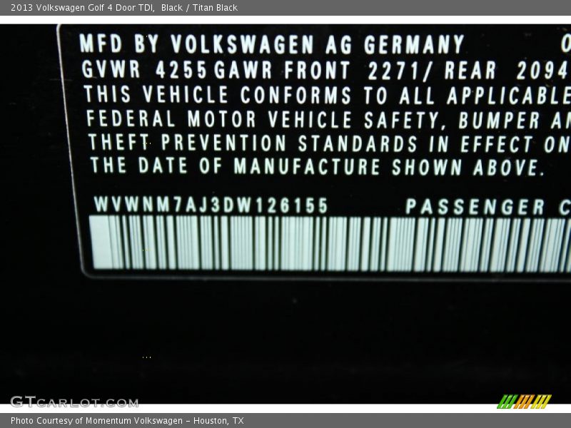 Black / Titan Black 2013 Volkswagen Golf 4 Door TDI