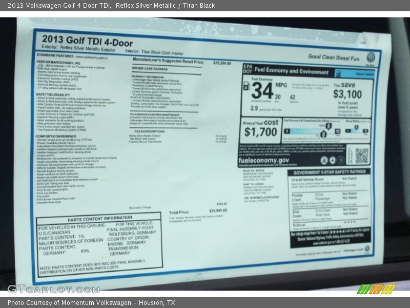 Reflex Silver Metallic / Titan Black 2013 Volkswagen Golf 4 Door TDI