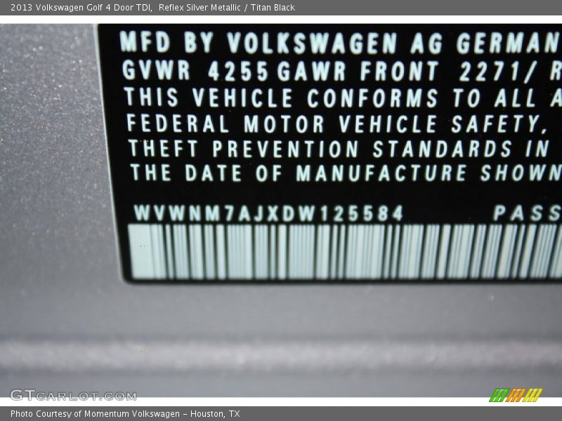 Reflex Silver Metallic / Titan Black 2013 Volkswagen Golf 4 Door TDI