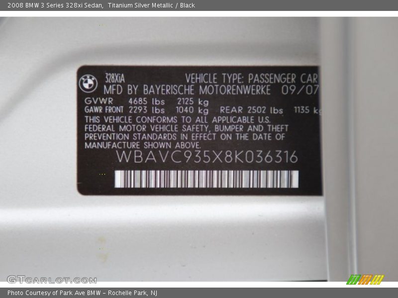 Titanium Silver Metallic / Black 2008 BMW 3 Series 328xi Sedan