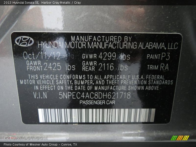 Harbor Gray Metallic / Gray 2013 Hyundai Sonata SE