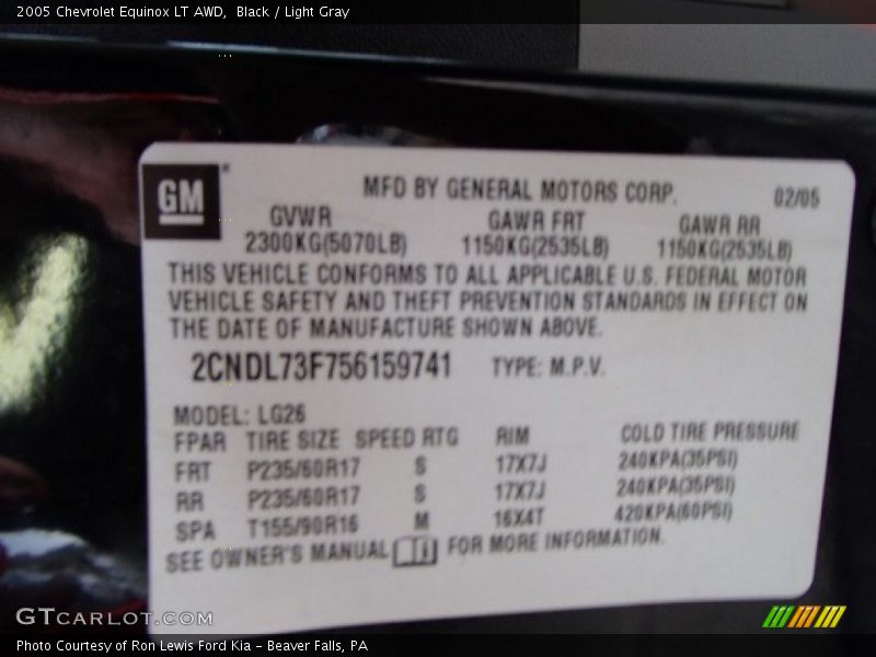 Black / Light Gray 2005 Chevrolet Equinox LT AWD