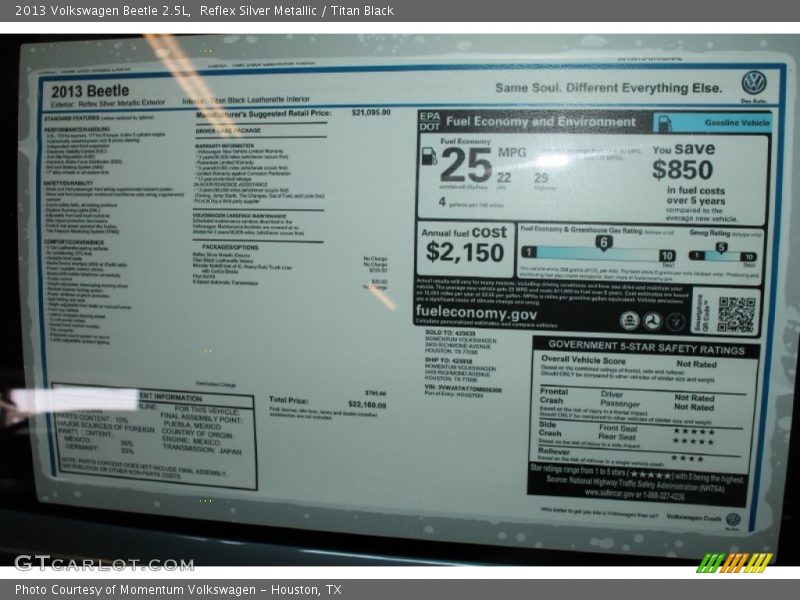 Reflex Silver Metallic / Titan Black 2013 Volkswagen Beetle 2.5L