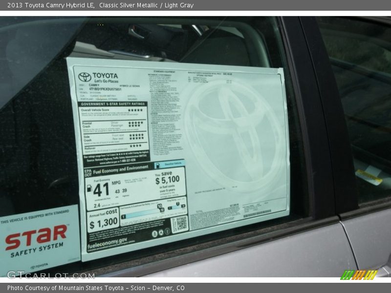 Classic Silver Metallic / Light Gray 2013 Toyota Camry Hybrid LE