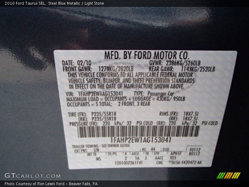 Steel Blue Metallic / Light Stone 2010 Ford Taurus SEL