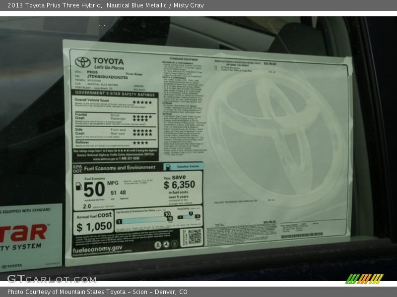 Nautical Blue Metallic / Misty Gray 2013 Toyota Prius Three Hybrid