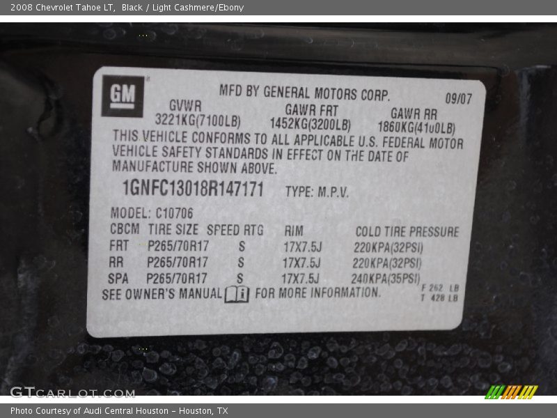 Black / Light Cashmere/Ebony 2008 Chevrolet Tahoe LT