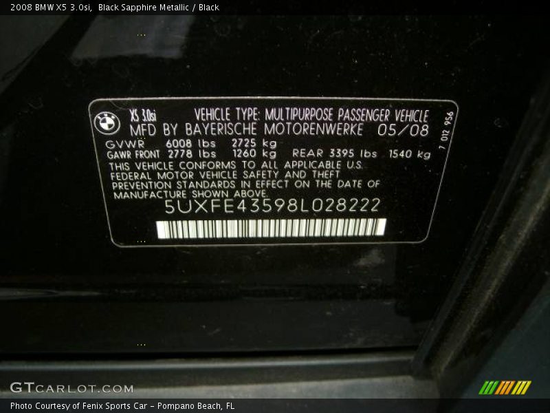 Black Sapphire Metallic / Black 2008 BMW X5 3.0si
