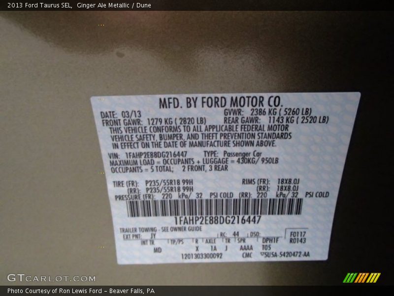 Ginger Ale Metallic / Dune 2013 Ford Taurus SEL