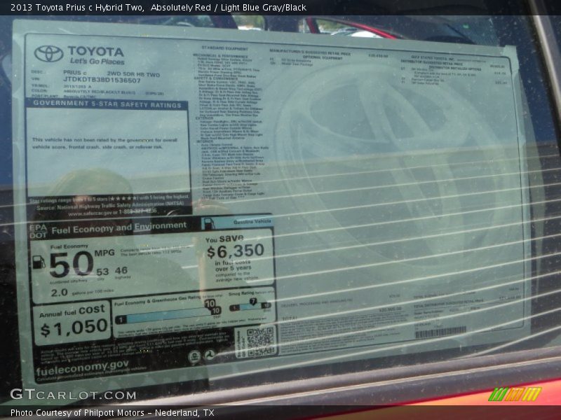  2013 Prius c Hybrid Two Window Sticker