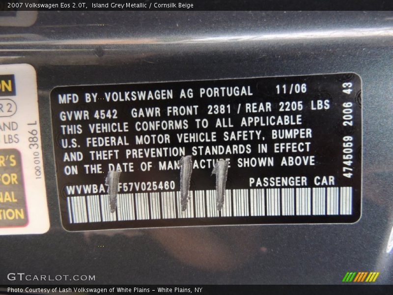 Island Grey Metallic / Cornsilk Beige 2007 Volkswagen Eos 2.0T