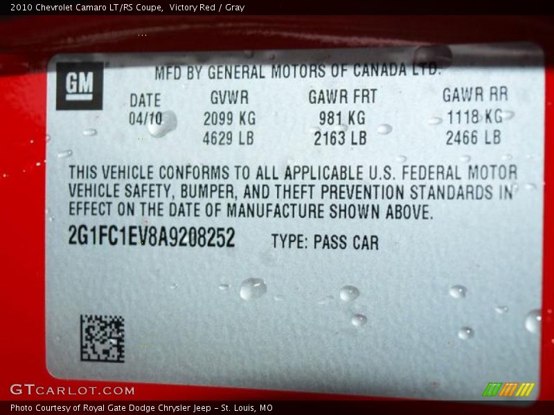 Victory Red / Gray 2010 Chevrolet Camaro LT/RS Coupe