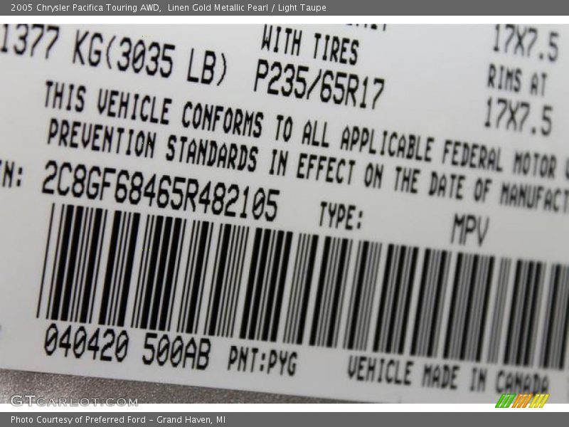 Linen Gold Metallic Pearl / Light Taupe 2005 Chrysler Pacifica Touring AWD