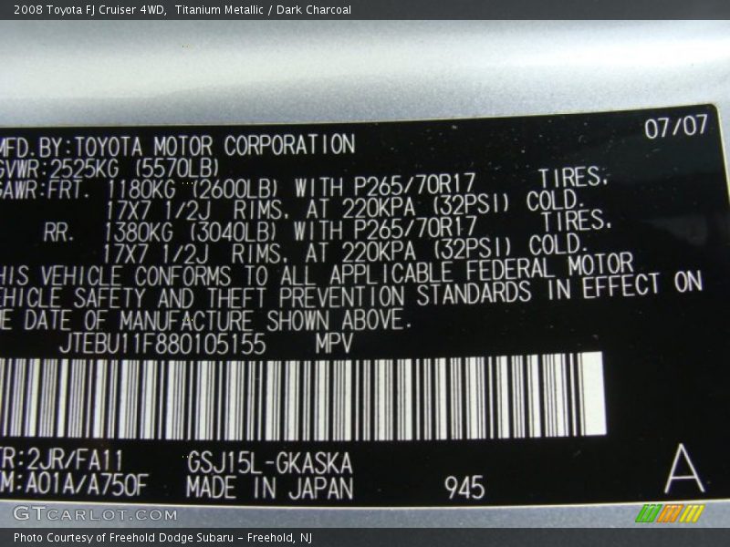 Titanium Metallic / Dark Charcoal 2008 Toyota FJ Cruiser 4WD