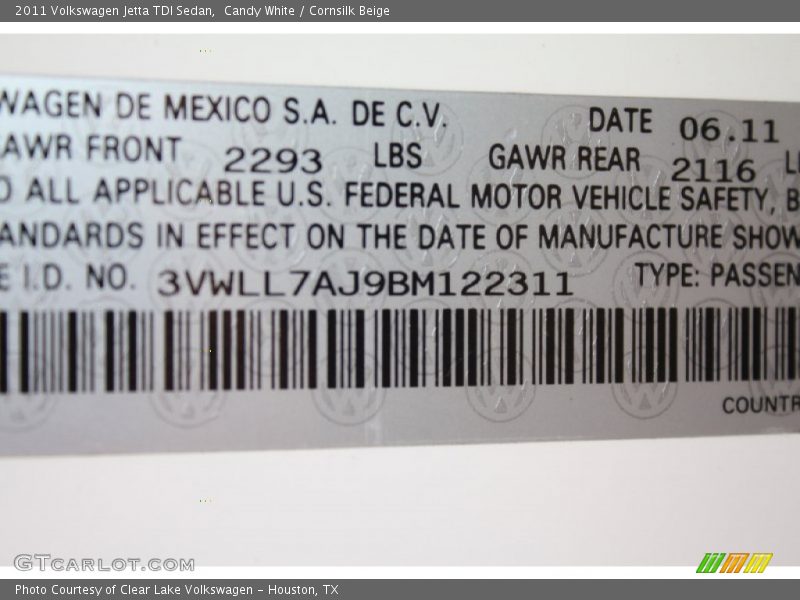 Candy White / Cornsilk Beige 2011 Volkswagen Jetta TDI Sedan