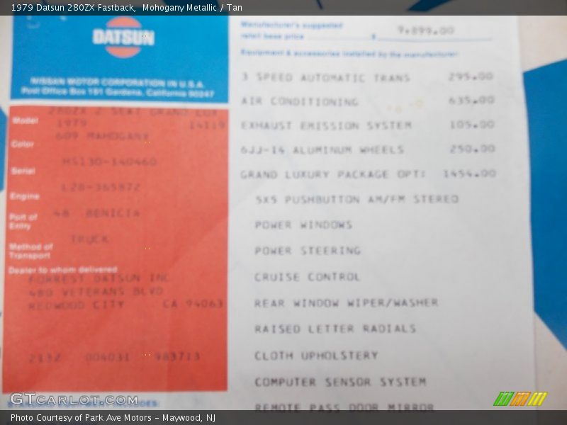  1979 280ZX Fastback Window Sticker