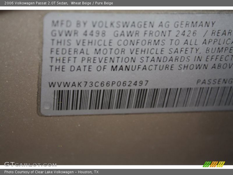 Wheat Beige / Pure Beige 2006 Volkswagen Passat 2.0T Sedan