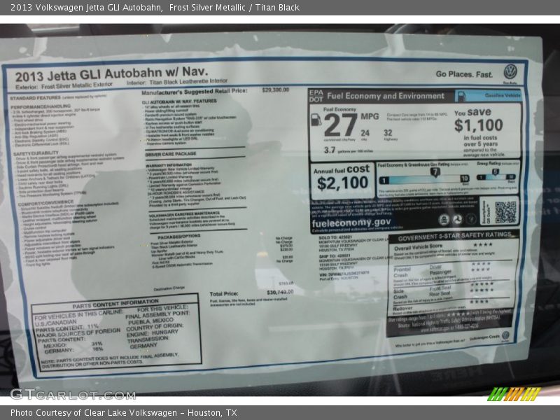 Frost Silver Metallic / Titan Black 2013 Volkswagen Jetta GLI Autobahn