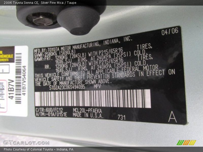 Silver Pine Mica / Taupe 2006 Toyota Sienna CE