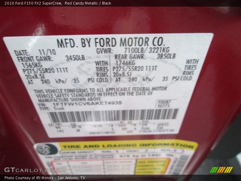 Red Candy Metallic / Black 2010 Ford F150 FX2 SuperCrew