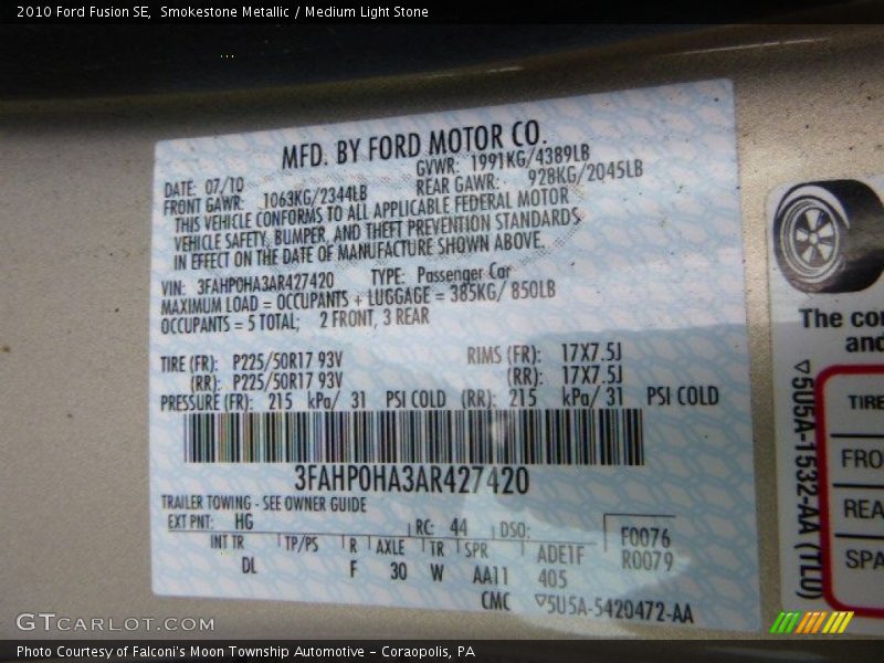 Smokestone Metallic / Medium Light Stone 2010 Ford Fusion SE