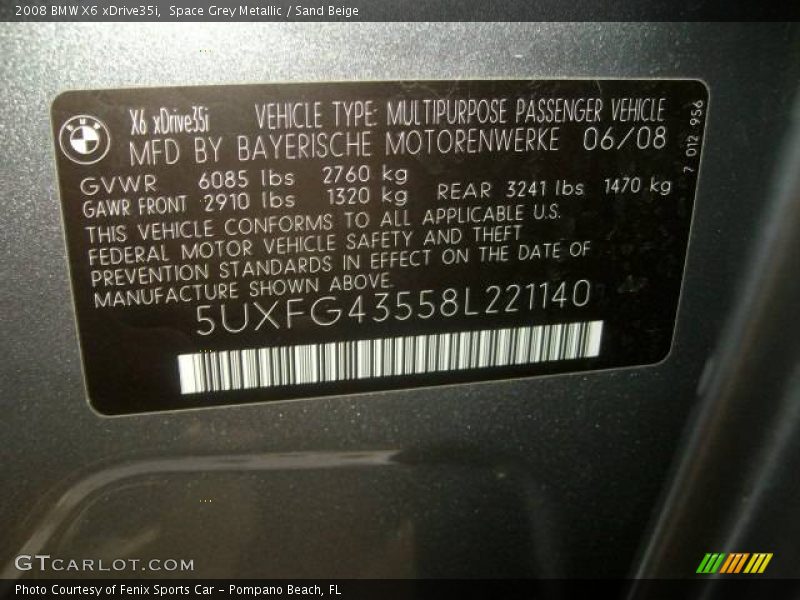 Space Grey Metallic / Sand Beige 2008 BMW X6 xDrive35i