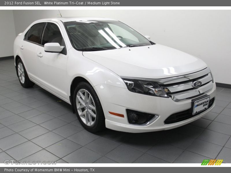 White Platinum Tri-Coat / Medium Light Stone 2012 Ford Fusion SEL
