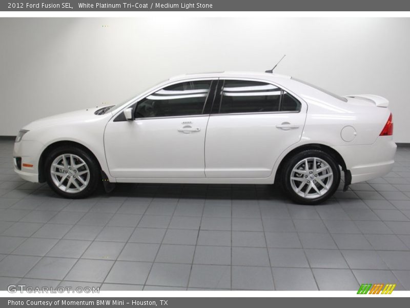 White Platinum Tri-Coat / Medium Light Stone 2012 Ford Fusion SEL