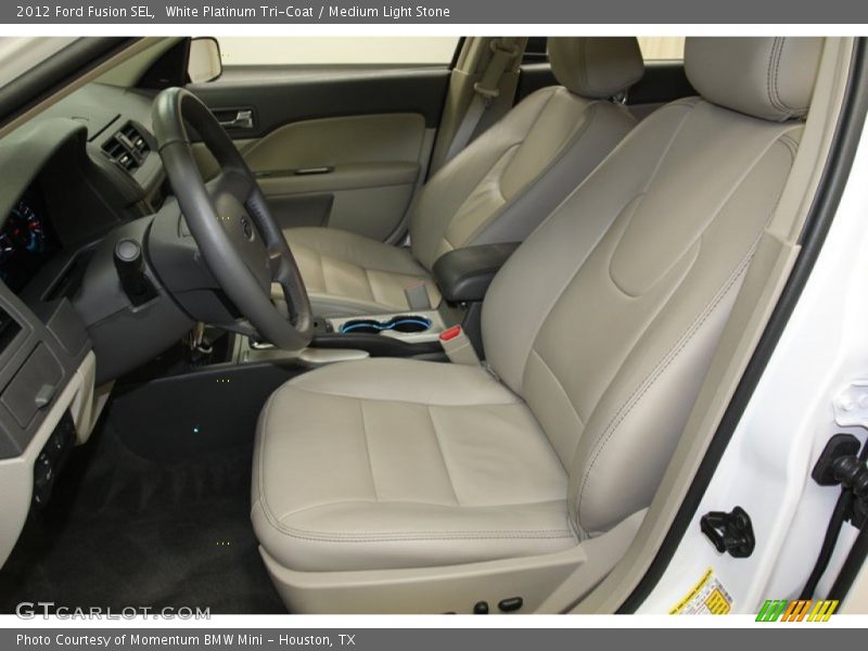 White Platinum Tri-Coat / Medium Light Stone 2012 Ford Fusion SEL