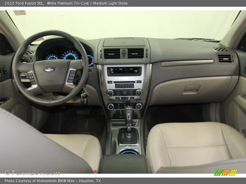 White Platinum Tri-Coat / Medium Light Stone 2012 Ford Fusion SEL